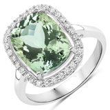 4.85 Carat Genuine Ratest Mint Green Brazilian Tourmaline and White Diamond 14K White Gold Ring