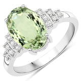 3.47 Carat Genuine Rarest Light Green Brazilian Tourmaline and White Diamond 14K White Gold Ring