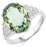 5.97 Carat Genuine Rarest Mint Green Brazilian Tourmaline and White Diamond 14K White Gold Ring