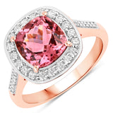 2.71 Carat Genuine Royal Pink Tourmaline and White Diamond 14K Rose Gold Ring