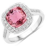 2.71 Carat Genuine Royal Pink Tourmaline and White Diamond 14K White Gold Ring