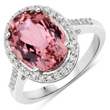 5.32 Carat Genuine Pink Tourmaline and White Diamond 14K White Gold Ring