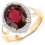4.23 Carat Genuine Pink Tourmaline and White Diamond 14K Yellow Gold Ring