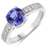 2.13 Carat Genuine Tanzanite and White Diamond 14K White Gold Ring