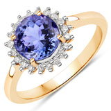2.06 Carat Genuine Tanzanite and White Diamond 14K Yellow Gold Ring