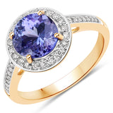 2.31 Carat Genuine Tanzanite and White Diamond 14K Yellow Gold Ring