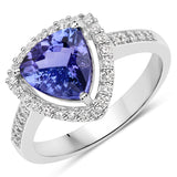 2.34 Carat Genuine Tanzanite and White Diamond 14K White Gold Ring
