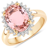 3.41 Carat Genuine Light Pink Tourmaline and White Diamond 14K Yellow Gold Ring