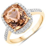5.17 Carat Genuine Rarest Orange Brazilian Tourmaline and White Diamond 14K Yellow Gold Ring