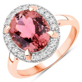 3.17 Carat Genuine Royal Blue Pink Tourmaline and White Diamond 14K Rose Gold Ring