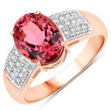 3.09 Carat Genuine Royal Pink Tourmaline and White Diamond 14K Rose Gold Ring