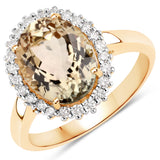 3.71 Carat Genuine Rarest Light Yellow Brazilian Tourmaline and White Diamond 14K Yellow Gold Ring
