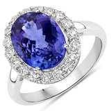4.15 ct. Genuine Tanzanite and White Diamond 14K White Gold Ring