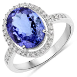 4.11 ct Genuine Tanzanite and White Diamond 14K White Gold Ring