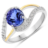 2.37 Carat Genuine Tanzanite and White Diamond 14K White Gold Ring