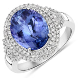 4.99 ct. Genuine Tanzanite and White Diamond 14K White Gold Ring