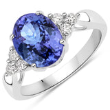 3.41 ct. Genuine Tanzanite and White Diamond 14K White Gold Ring