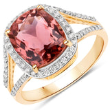 3.58 Carat Genuine Pink Tourmaline and White Diamond 14K Yellow Gold Ring