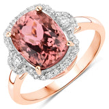 3.66 Carat Genuine Pink Tourmaline and White Diamond 14K Rose Gold Ring
