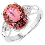 5.20 Carat Genuine Pink Tourmaline and White Diamond 14K White Gold Ring