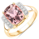 3.04 Carat Genuine Pink Tourmaline and White Diamond 14K Yellow Gold Ring