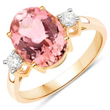 3.61 Carat Genuine Pink Tourmaline and White Diamond 14K Yellow Gold Ring