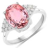 3.36 Carat Genuine Pink Tourmaline and White Diamond 14K White Gold Ring