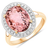 4.93 Carat Genuine Pink Tourmaline and White Diamond 14K Yellow Gold Ring