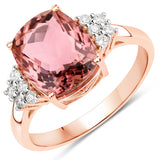 3.36 Carat Genuine Pink Tourmaline and White Diamond 14K Rose Gold Ring