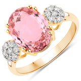 3.38 Carat Genuine Pink Tourmaline and White Diamond 14K Yellow Gold Ring