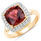 4.52 Carat Genuine Pink Tourmaline and White Diamond 14K Yellow Gold Ring