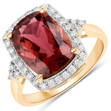 4.12 Carat Genuine Pink Tourmaline and White Diamond 14K Yellow Gold Ring