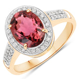 2.28 Carat Genuine Pink Tourmaline and White Diamond 14K Yellow Gold Ring