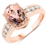 4.00 Carat Genuine Pink Tourmaline and White Diamond 14K Rose Gold Ring