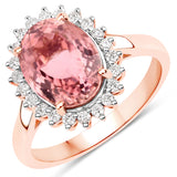 4.08 Carat Genuine Pink Tourmaline and White Diamond 14K Rose Gold Ring