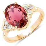 3.31 Carat Genuine Pink Tourmaline and White Diamond 14K Yellow Gold Ring
