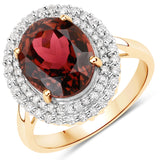5.44 Carat Genuine Pink Tourmaline and White Diamond 14K Yellow Gold Ring