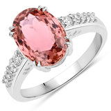 3.57 Carat Genuine Pink Tourmaline and White Diamond 14K White Gold Ring
