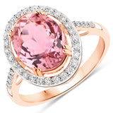 3.71 Carat Genuine Pink Tourmaline and White Diamond 14K Rose Gold Ring