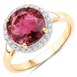 2.96 Carat Genuine Pink Tourmaline and White Diamond 14K Yellow Gold Ring
