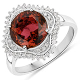 3.43 Carat Genuine Pink Tourmaline and White Diamond 14K White Gold Ring