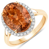 6.10 Carat Genuine Rare Orange Tourmaline and White Diamond 14K Yellow Gold Ring