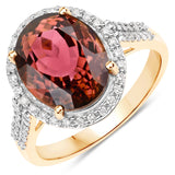 5.62 Carat Genuine Royal Pink Tourmaline and White Diamond 14K Yellow Gold Ring