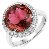 6.46 Carat Genuine Royal Pink Tourmaline and White Diamond 14K White Gold Ring