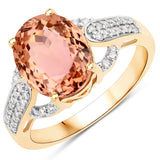 3.84 Carat Genuine Royal Blue Pink Tourmaline and White Diamond 14K Yellow Gold Ring