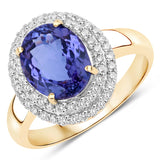 3.16 Carat Genuine Tanzanite and White Diamond 14K Yellow Gold Ring