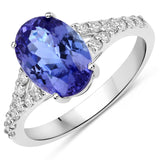 3.31 Carat Genuine Tanzanite and White Diamond 14K White Gold Ring