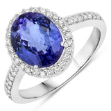 3.36 Carat Genuine Tanzanite and White Diamond 14K White Gold Ring