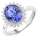 3.68 Carat Genuine Tanzanite and White Diamond 14K White Gold Ring