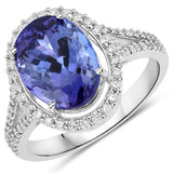5.29 Carat Genuine Tanzanite and White Diamond 14K White Gold Ring